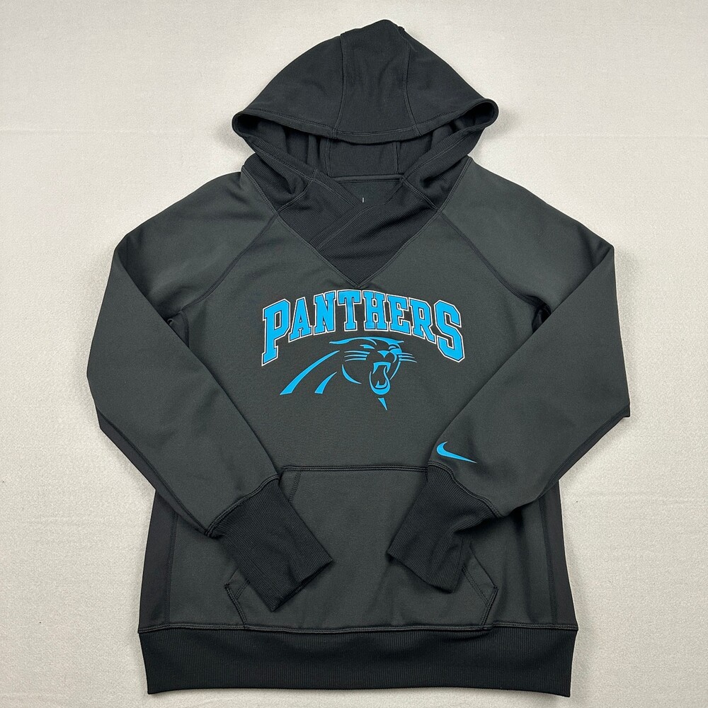 Carolina Panthers Hoodie Women Large Black Nike Sweatshirt NFL Swoosh Pullover L
